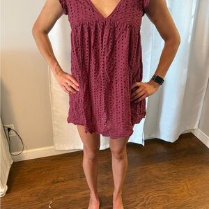 Burgundy Eyelet Mini Dress